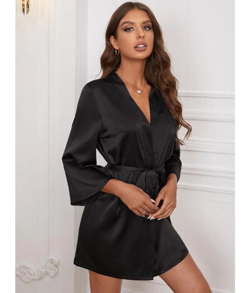     			Celosia Satin Robes - Black Single