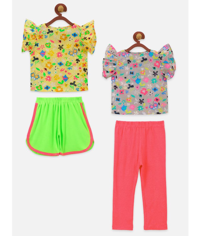     			Multicolor Floral Two Tops With Shorts And Legging