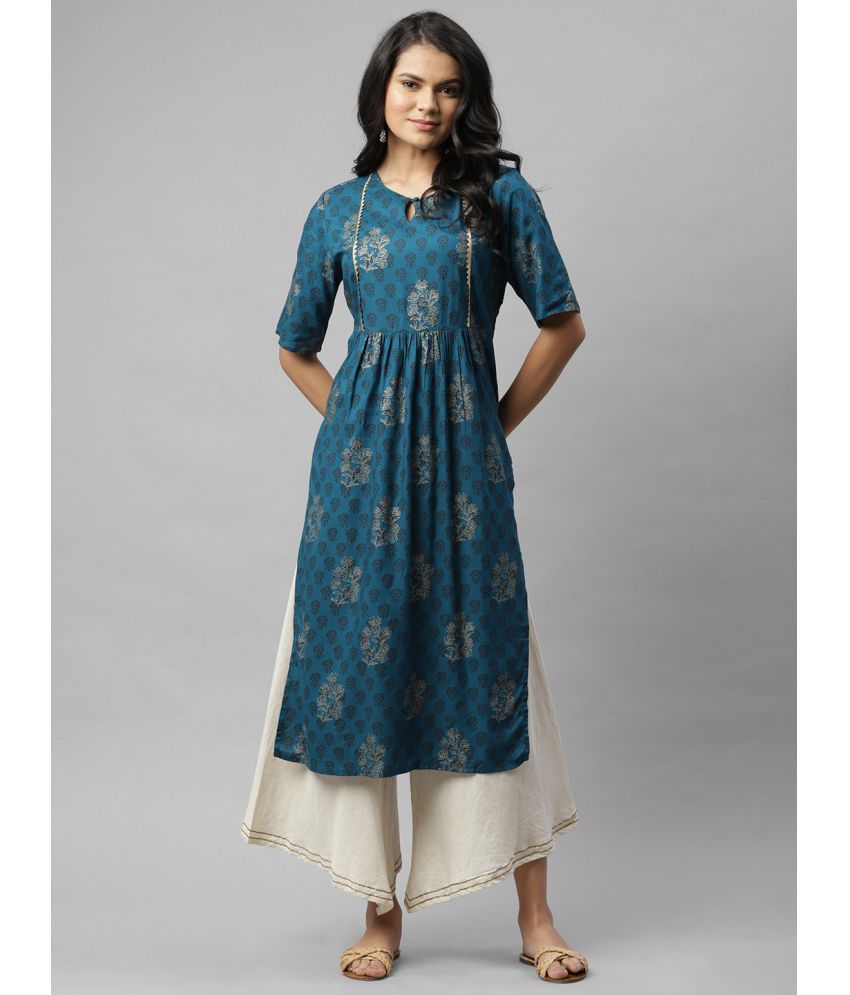     			Rigo - Blue Viscose Women's Straight Kurti