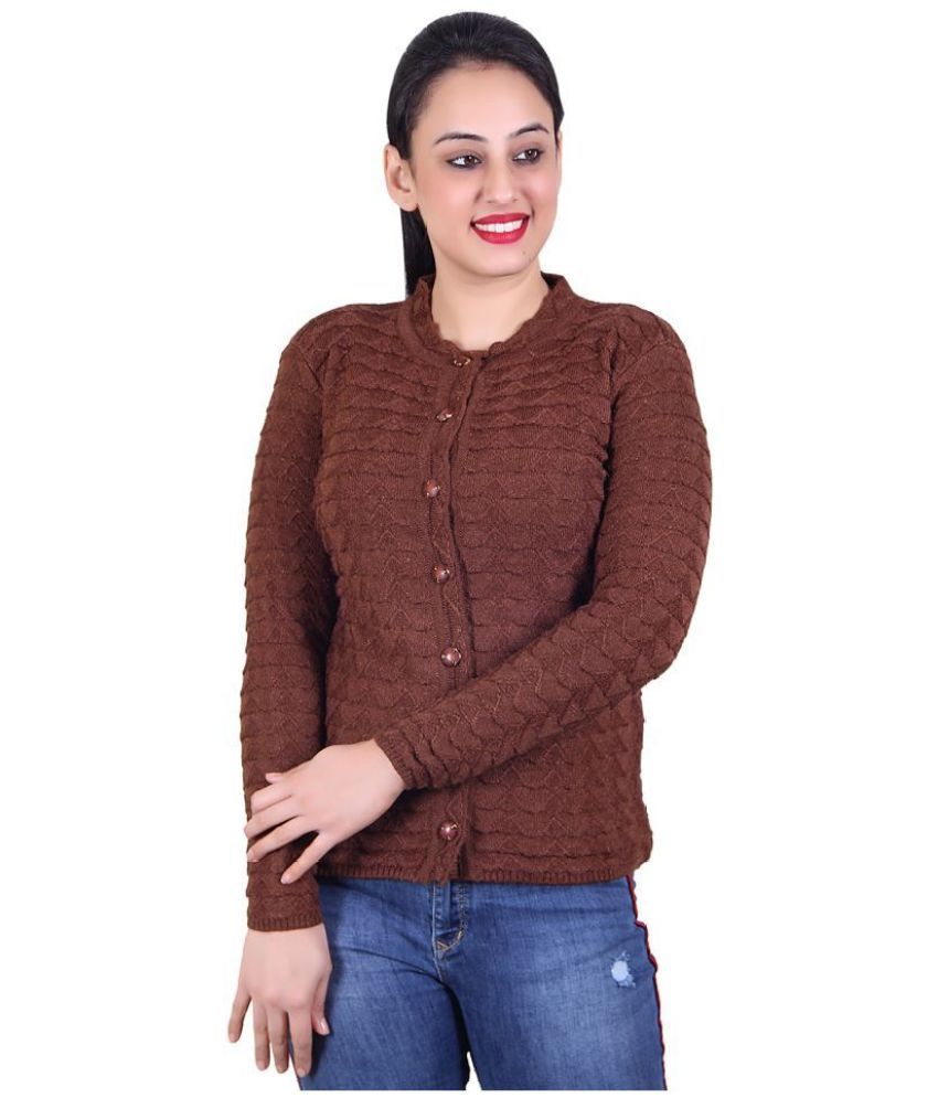     			Varenyam Acrylic Brown Buttoned Cardigans - Single