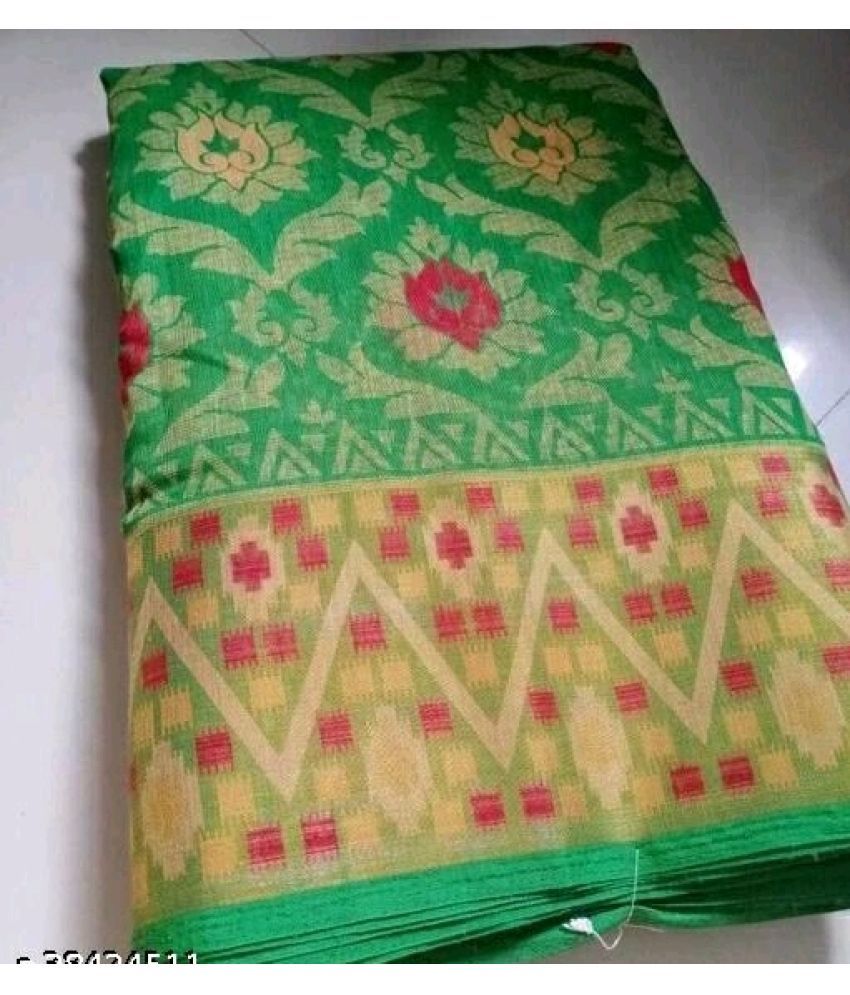     			AARTI SELECTION Green Cotton Saree -