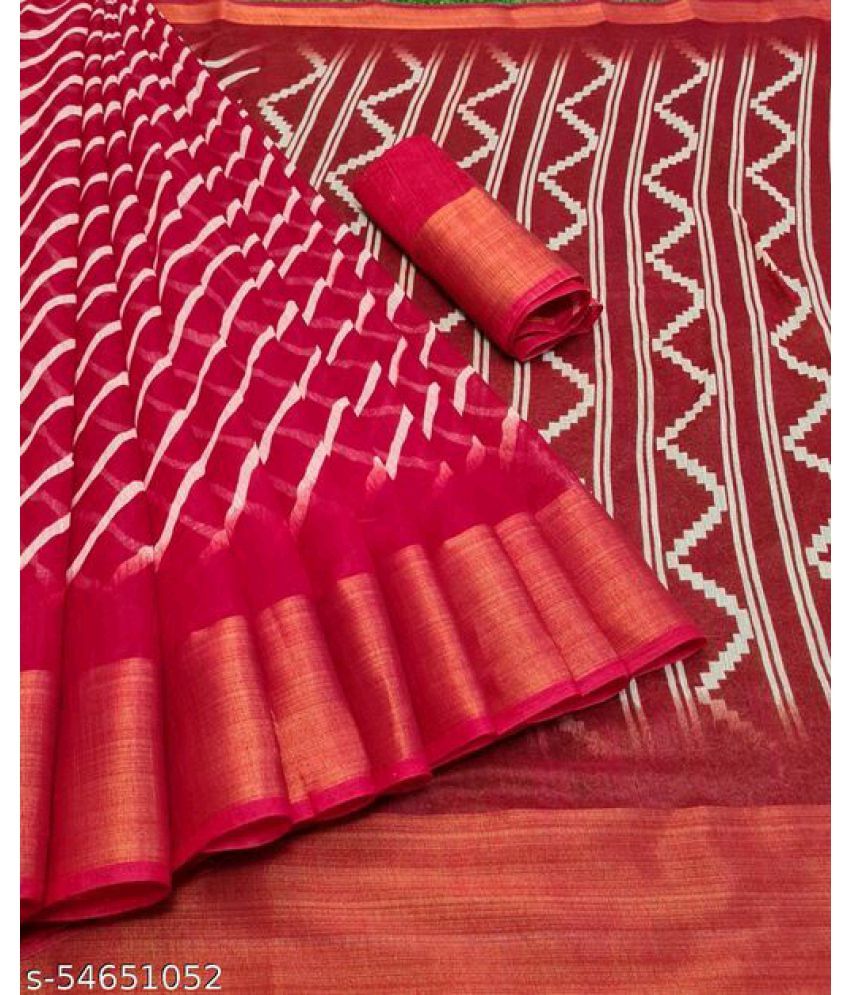     			AARTI SELECTION Red Cotton Saree -