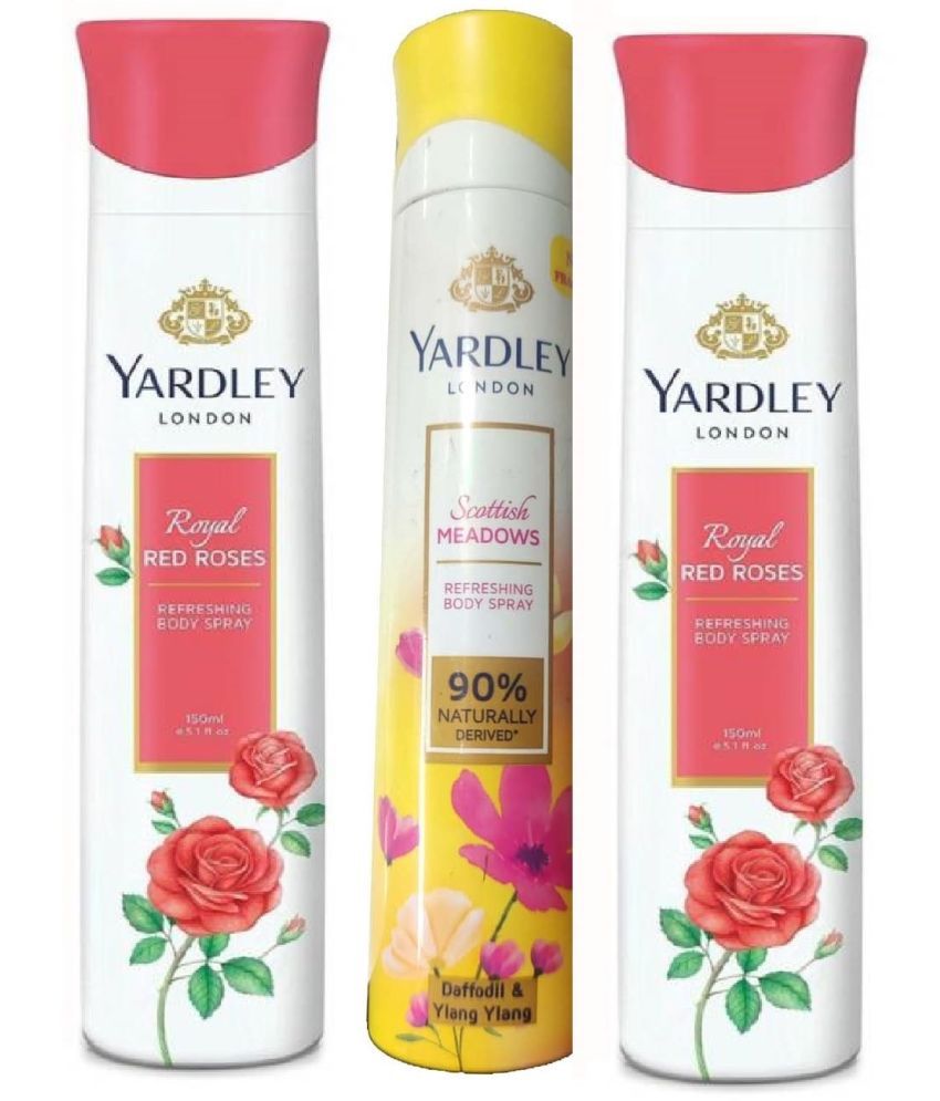    			YARDLEY LONDON 1 SCOTTISH MEADOWS  & 2 ROYAL RED ROSE   150 ML EACH ,PACK OF 3 .