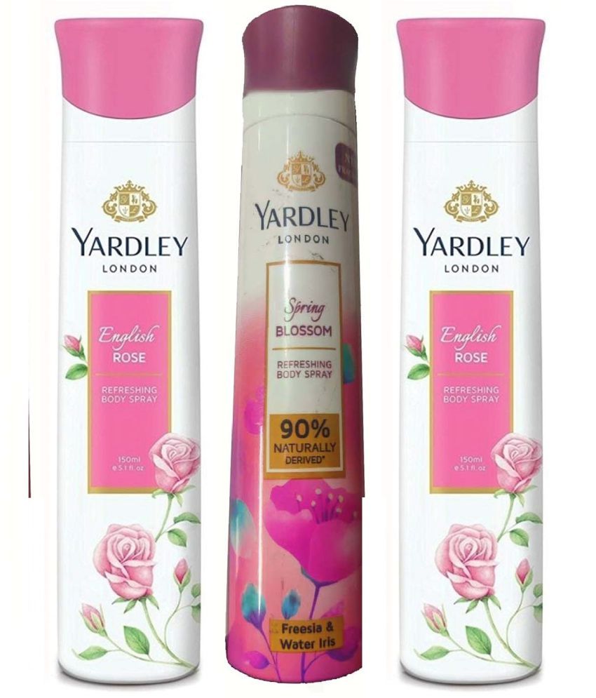     			YARDLEY LONDON 2 ENGLISH ROSE 1 SPRING BLOSSOM 150 ML EACH PACK OF 3 .