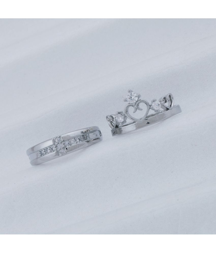     			Special Couple Ring Set For Valentines Lovers  Silver Plated Adjustable Ring Set  Women And Men