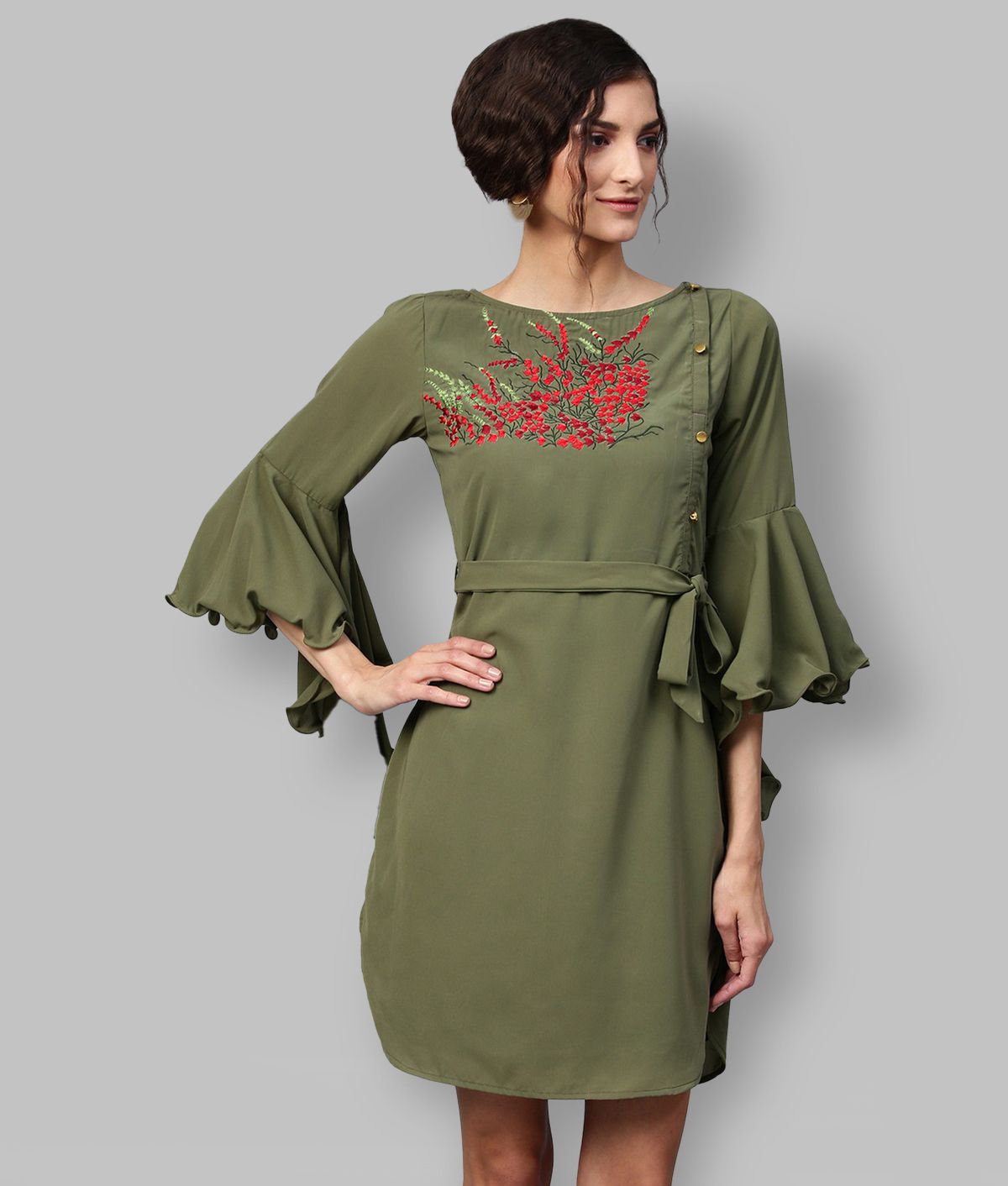     			Zima Leto Polyester Green Sheath Dress - Single
