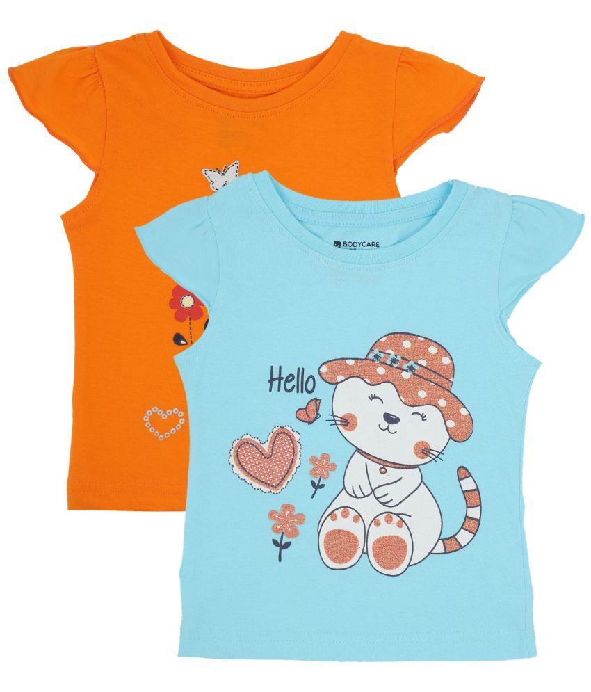     			GIRLS TSHIRT SOLID ASSORTED ORANGE & SKY BLUE PACK OF 2