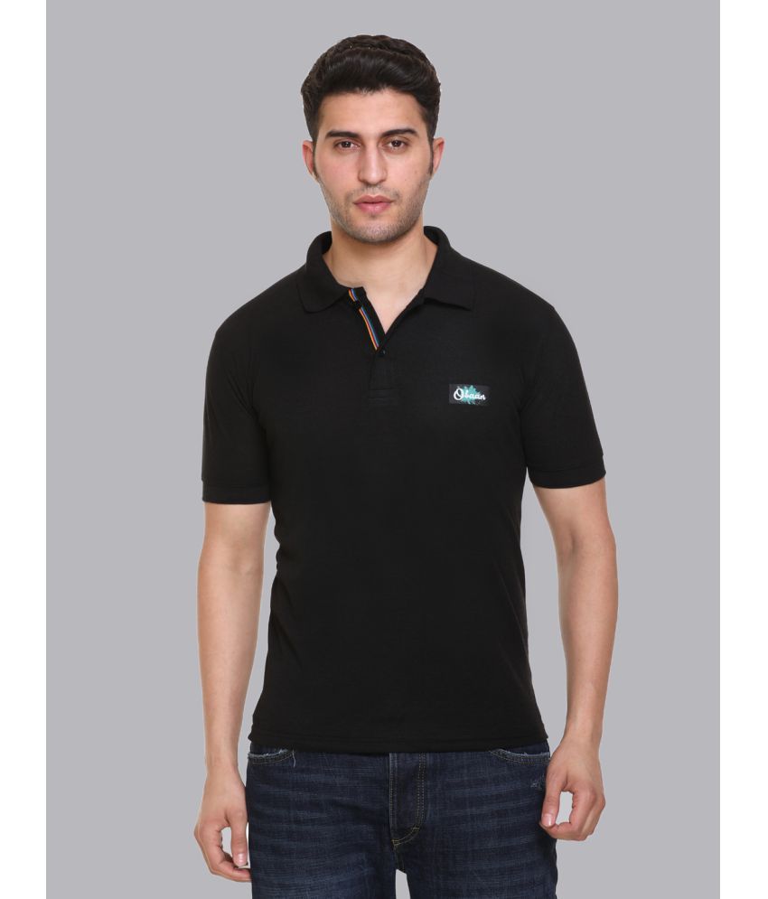     			OBAAN Black Cotton Blend Solid Polo T Shirt