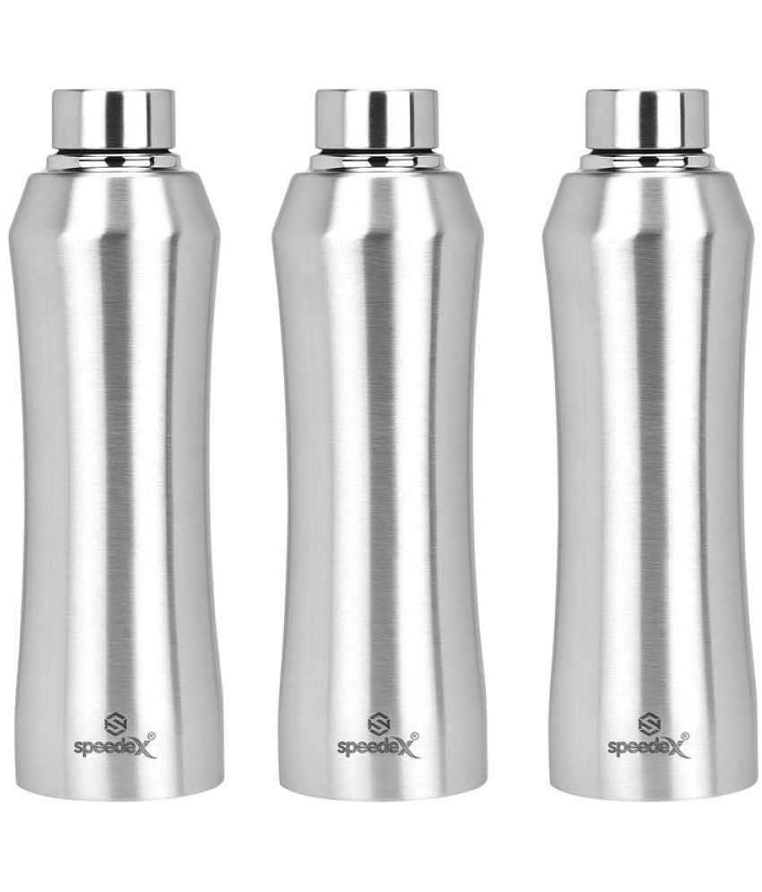 Speedex Fridge Water Bottle Refrigerator Bottle Thunder Silver 1000 mL Steel Fridge Bottle set of 3 - Silver