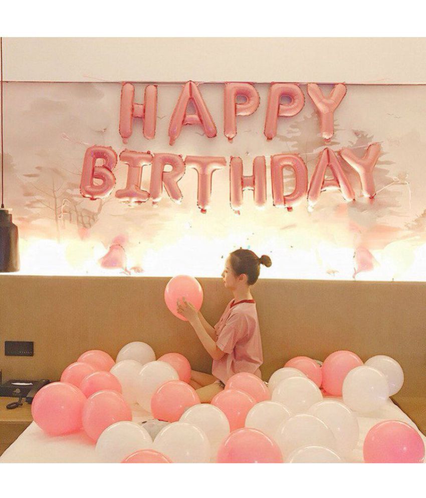     			Balloon Junction Themez Only Rose Gold Happy Birthday Balloon Letters Combo with Pastel Pink and White Balloons -Pack of 43 pcs