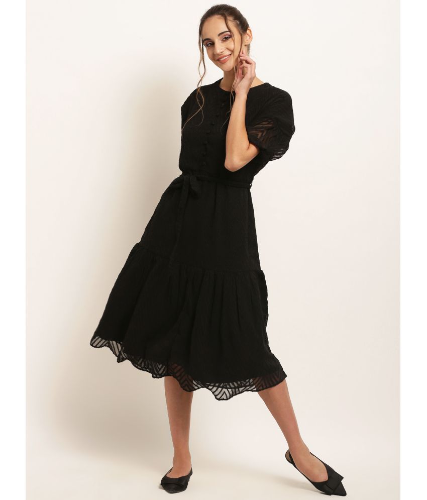     			Rare Poly Georgette Black A- line Dress - Single