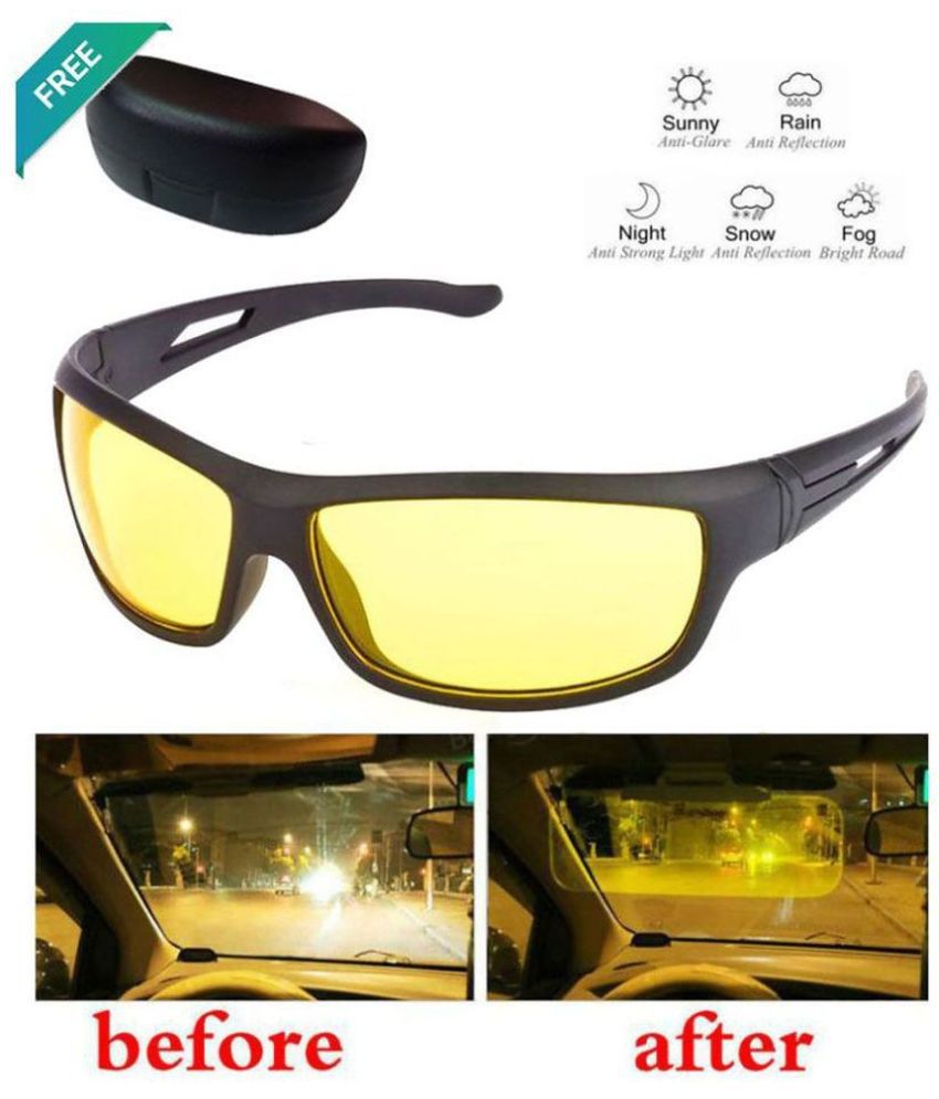 KEPL Unisex Day and Night HD Vision Anti-Glare UV Protected glass for Driving (Yellow)  WITH Free Case