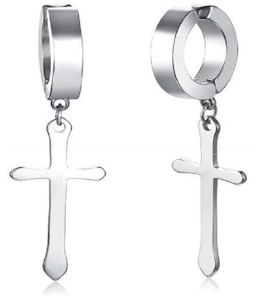 Non-Pierced Clip On Cross Dangle Drop Hoop Hinged Earrings Set for Men Women No Piercing Ear Plug Jewelry
