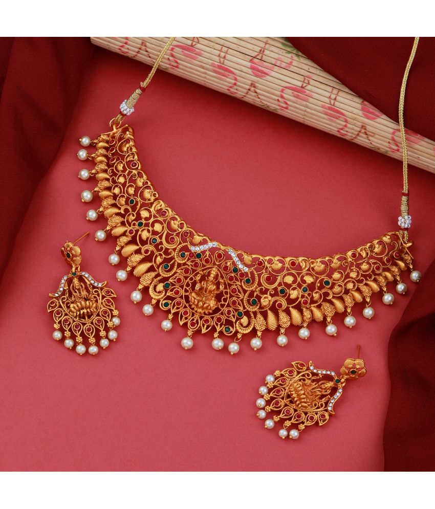     			ShreejiHuf Alloy Golden Traditional Necklaces Set Choker
