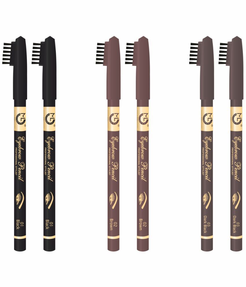     			Mattlook Eyebrow Pencil Long Lasting Formula, Professional Stylist, Brown, Dark Brown & Black Pack of 6 (7.2gm)