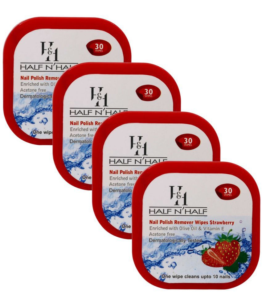     			Half N Half Nail Polish Remover Wipes, Strawberry Flavour, Pack of 4 (120wipes)
