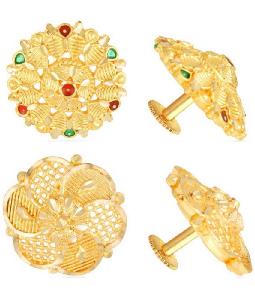    			Vighnaharta Everyday wear Gold plated alloy Earring, Flower Earring, Round Earring, Fancy Earring, Stud Earring for Women and Girls ( Pack of -2 pair Earring) {VFJ1241-1242ERG}