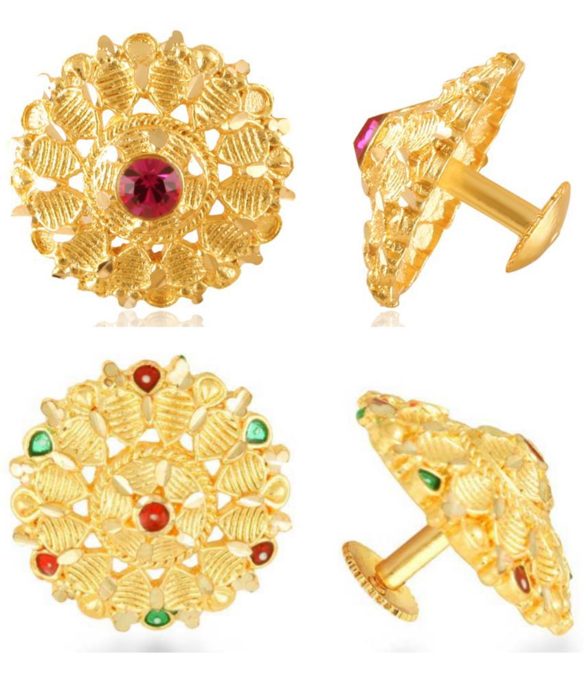     			Vighnaharta Everyday wear Gold plated alloy Earring, Flower Earring, Round Earring, Fancy Earring, Stud Earring for Women and Girls ( Pack of -2 pair Earring) {VFJ1242-1306ERG}
