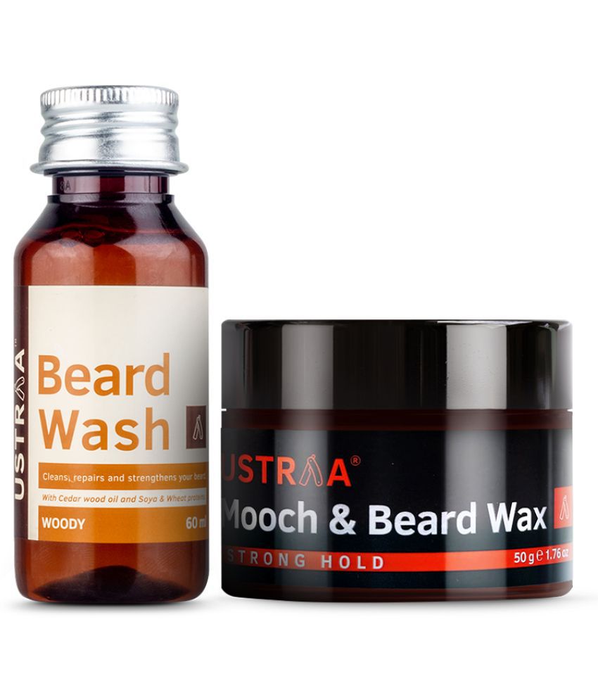     			Ustraa Beard & Mooch Wax - Strong Hold - 50g and Ustraa Beard Wash Woody - 60ml