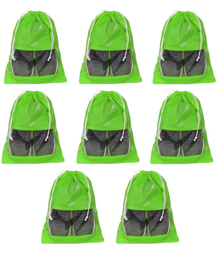     			E-Retailer Non Woven Fabric Travelling Shoe Organising Bag with Transperent Window for Boots & High Heel-Pack of 8Pc, Green, (15x12 Inches)