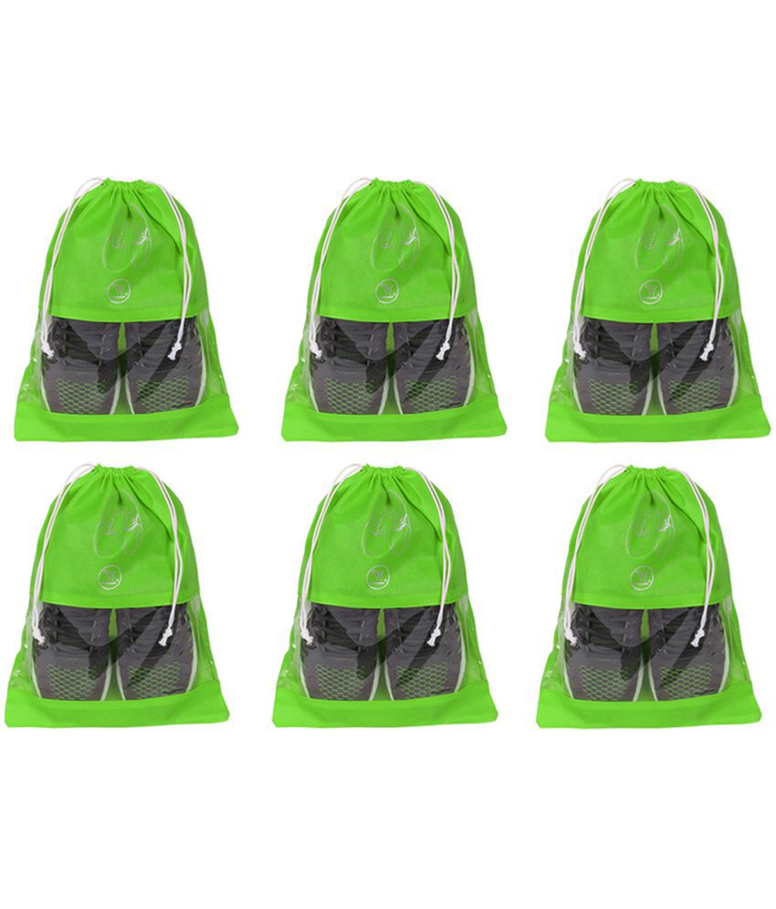     			E-Retailer Non Woven Fabric Travelling Shoe Organising Bag with Transperent Window for Boots & High Heel- Pack of 6pc,Green, (15x12 Inches)