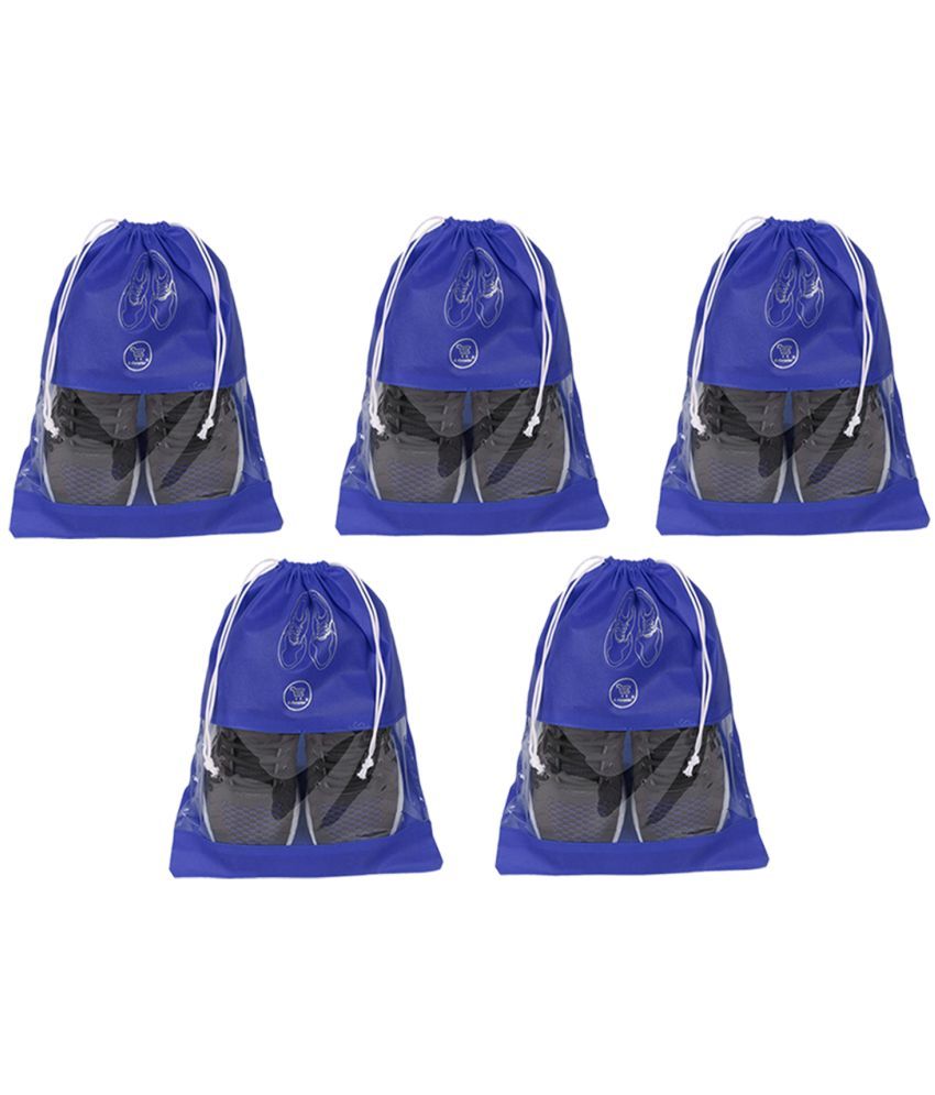     			E-Retailer Non Woven Fabric Travelling Shoe Organising Bag with Transperent Window for Boots & High Heel- Pack of 5pc, Blue, (15x12 Inches)