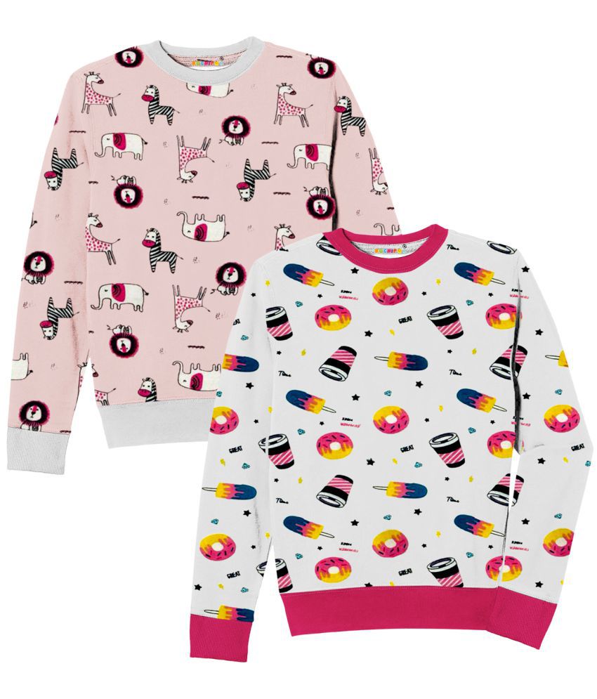     			KUCHIPOO Girls Winterwear Sweatshirts - (KUC-SWT-121; White & Pink; 5-6 Years) - Pack of 2