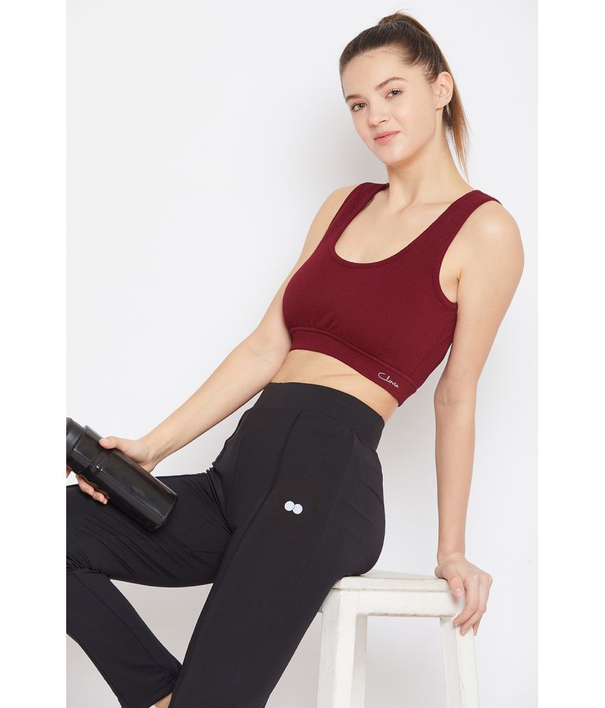     			Clovia Maroon Polyester Solid Sports Bra - Single