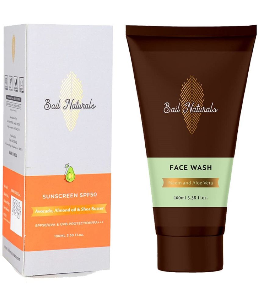     			BAIL NATURALS Sun-screen&Face wash Sunscreen Cream SPF 50 PA+++ 100 mL Pack of 2