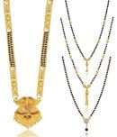 MGSV Jewellery Combo of 4 Pcs Ethnic Traditional One Gram Gold Glorious Maharashtrian Style Long Chain Black Beads 30 inch and 18 inch Short