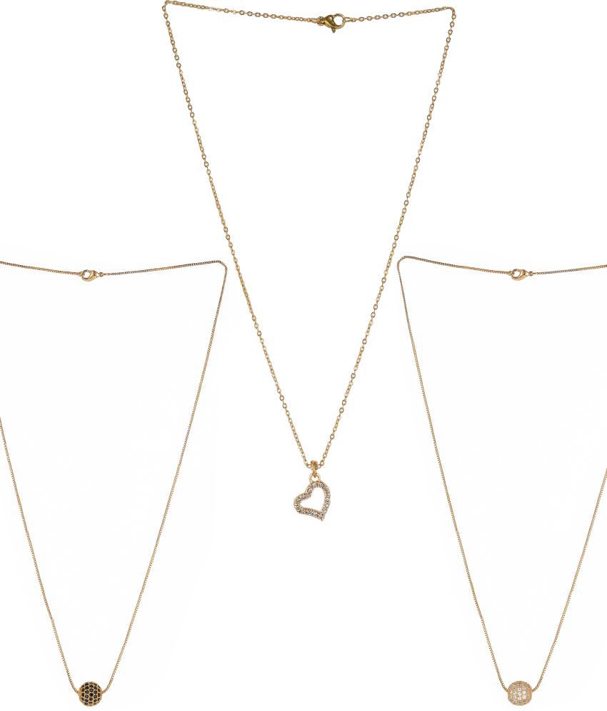     			Gold Plated White And Black American Diamond And One Love Heart Pendant With Satari Chain Combo Of 3 Necklace Golden Chain Pendant for Women and Girls