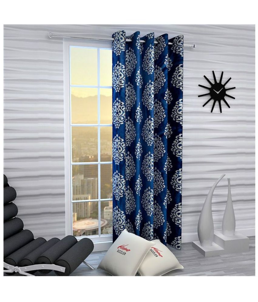 Home Sizzler Single Window Semi-Transparent Eyelet Polyester Blue Curtains ( 152 x 116 cm )