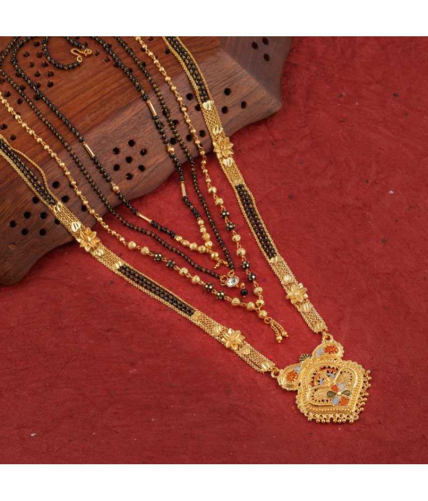     			MGSV Jewellery Combo of 4 Pcs Ethnic Traditional One Gram Gold Glorious Maharashtrian Style Long Chain Black Beads 30 inch and 18 inch Short