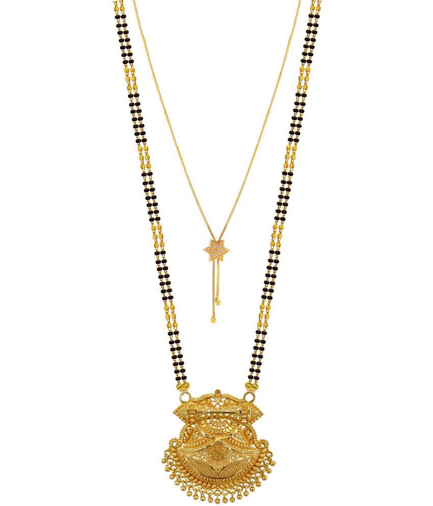     			MGSV Jewellery Set combo of 2 Traditional Necklace Pendant Hand Meena 30inch Long and 18inch short  Mangalsutra/Tanmaniya/nallapusalu/Black Beads For Women and Girls Brass, Alloy Mangalsutra