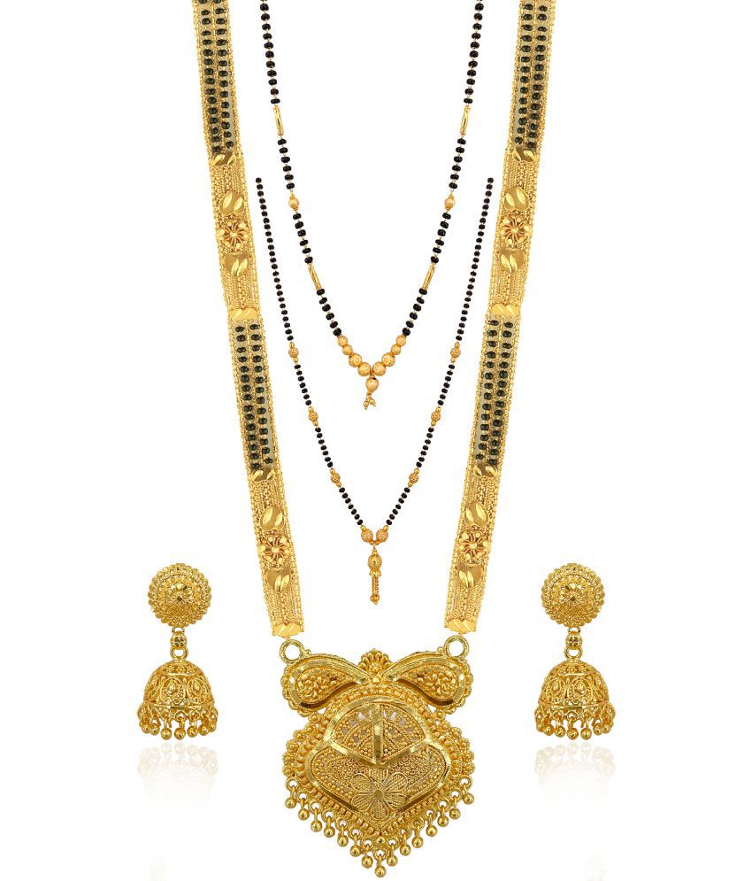     			MGSV Jewellery Traditional Necklace Pendant Hand Meena 30inch Long and 18inch short  Mangalsutra/Tanmaniya/nallapusalu/Black Beads For Women and Girls Brass, Alloy Mangalsutra
