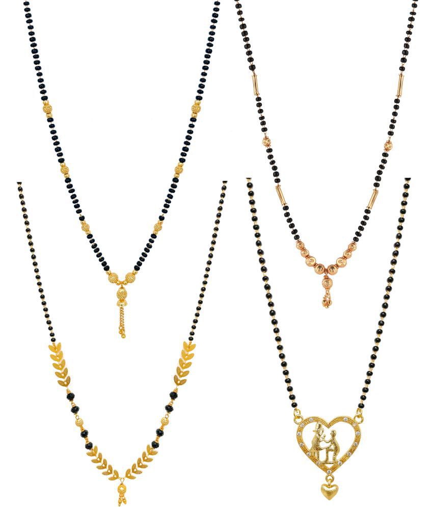     			One Gram Gold Plated Combo of 4 Mangalsutra Necklace Pendant Tanmaniya Black Bead Chain For Woman and Girls