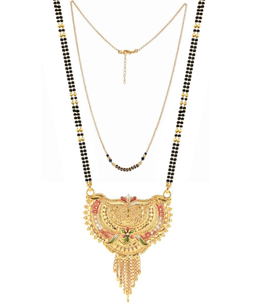     			Traditional Necklace Pendant Gold Plated Hand Meena 30inch Long and 18inch short Combo Of 2 Mangalsutra/Tanmaniya/nallapusalu/Black Beads For Women and Girls
