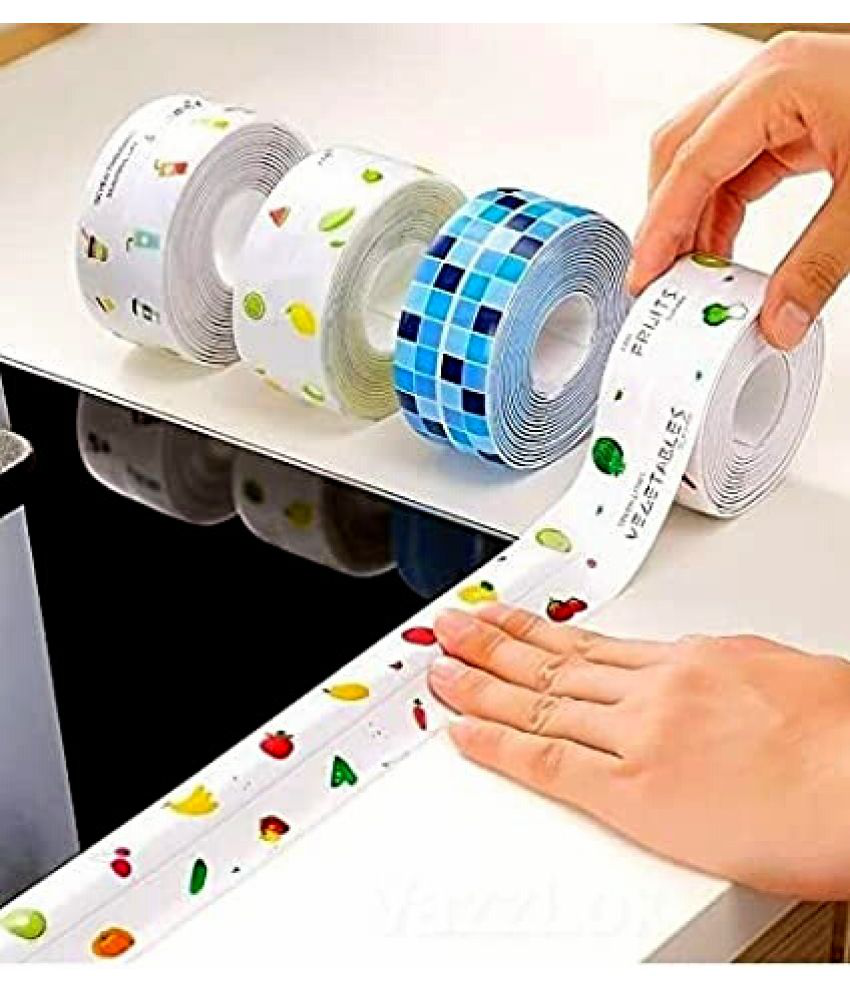     			RUTUZ Waterproof Tape for Kitchen Sink Oil Proof Caulk Tape Strip Self Adhesive Bathroom Corner Caulking Sealing Tape Gap Sealer Waterproof Tape for Platform Basin Toilet 3.2m*3.8cm (Multi Print)