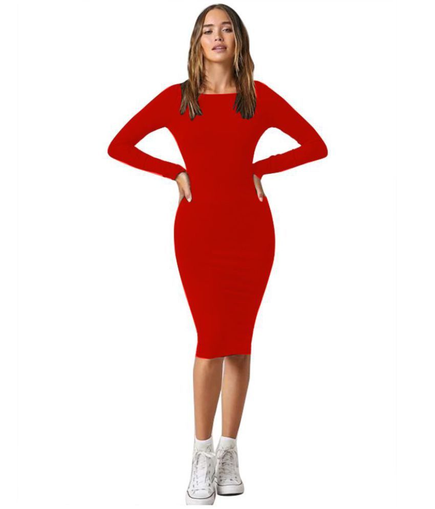     			ALEKYA Polyester Red Bodycon Dress - Single