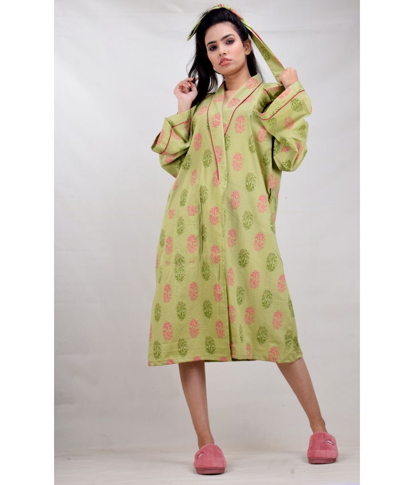     			CLYMAA Cotton Nighty & Night Gowns - Green Single