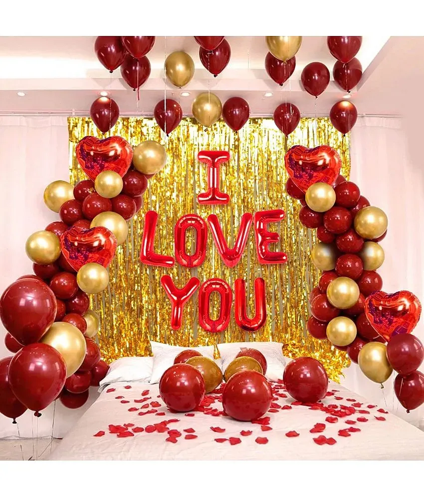 Party Propz Red I Love You Decoration Combo Kit 47Pcs Heart Foil Balloon  Red -Gold Metallic Balloon,Golden Foil Curtain For Anniveraary; Bride To  Be; Birthday; Bachelorrete; Husband; Wife; Girl Friend - Buy