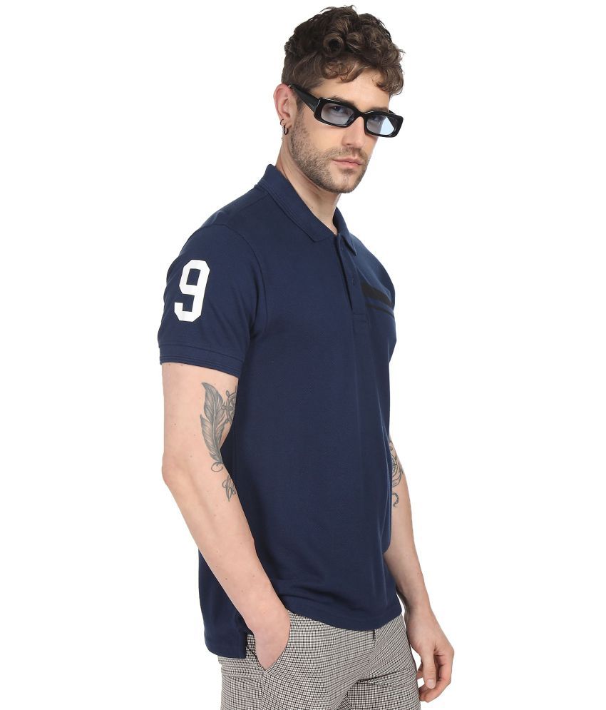     			Ruggers Blue Cotton Blend Solid Polo T Shirt