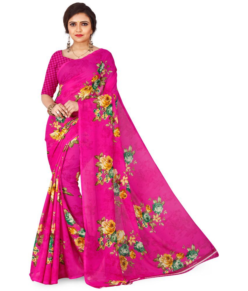     			Kashvi Sarees Pink Georgette Saree