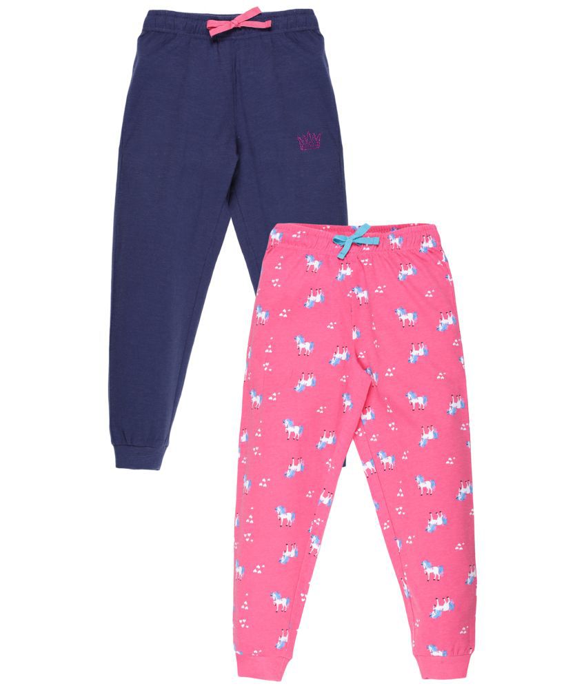     			Plum Tree Girls Printed and solid Joggers (Pack of 2)