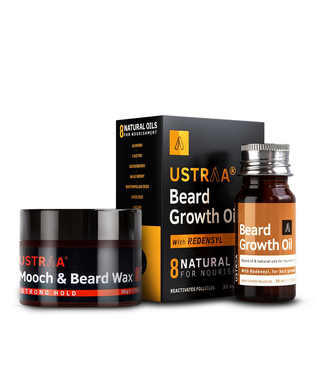 Ustraa Beard Growth Oil - 35ml and Ustraa Beard & Mooch Wax - 50g
