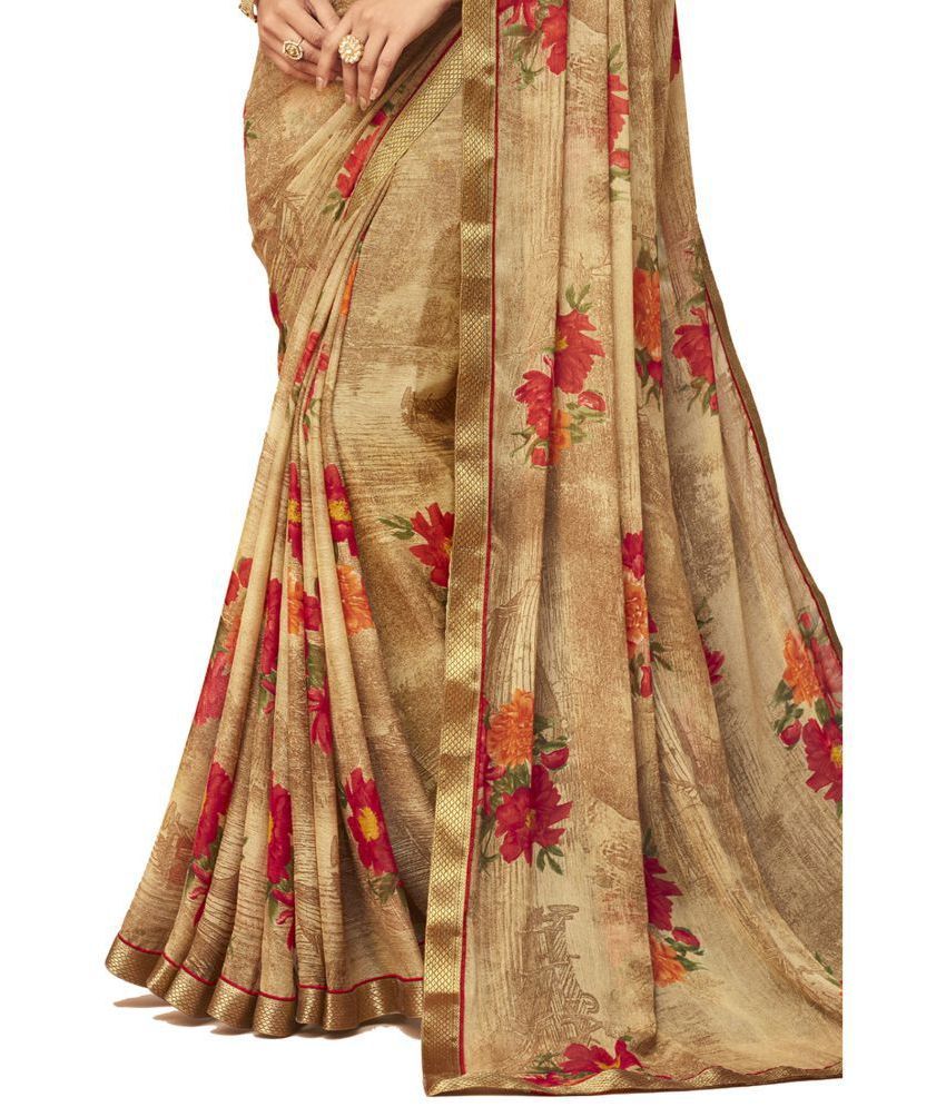 Siril Beige Chiffon Saree Single Buy Siril Beige Chiffon Saree Single Online At Low Price