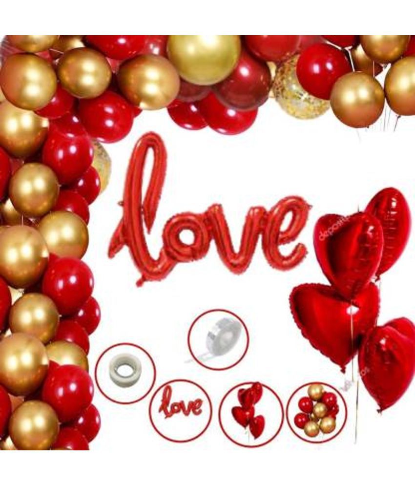     			Solid Girls Boys Happy Birthday Balloons Decoration Kit Combo , Red Love Foil , Heart Foil ,Arch , Glue Dot, 60 Pcs Metallic Balloons for Girl Boys for Decoration for Valentine's day and Anniversary Party