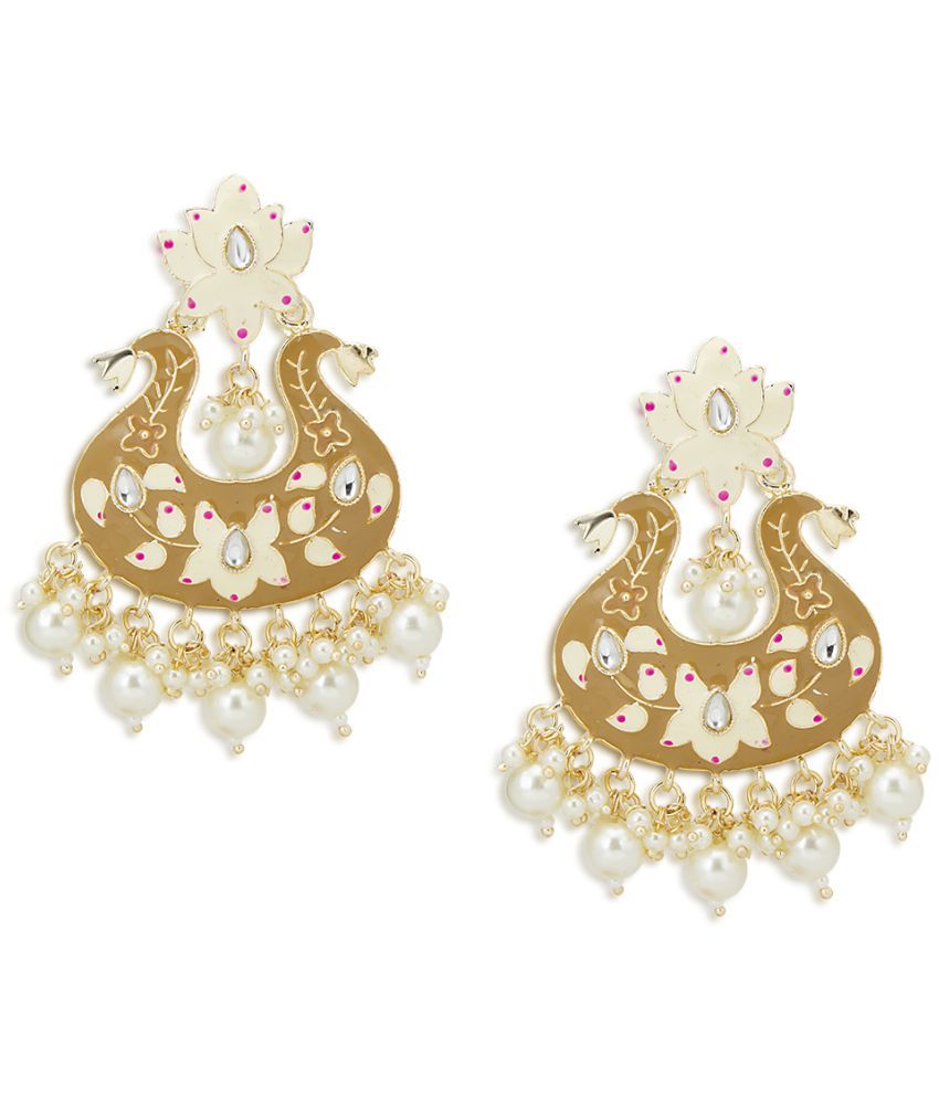     			Sukkhi Amazing Pearl Gold Plated Kundan Lotus Meenakari Jhumki Earring for Women