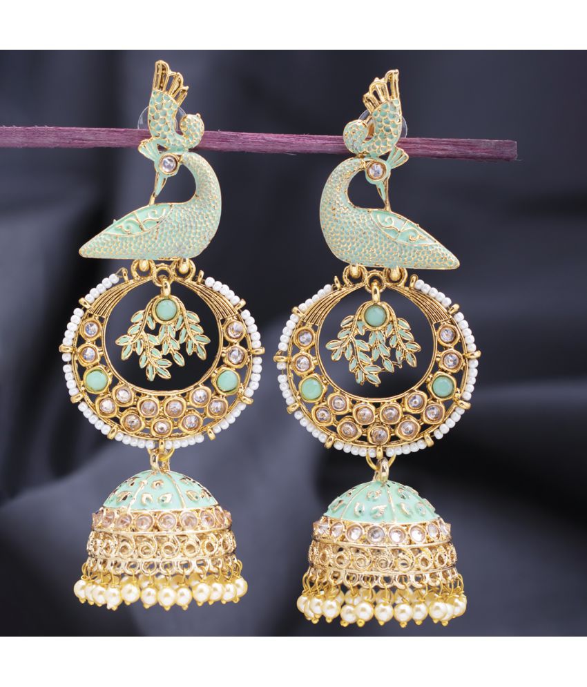     			Sukkhi Glorious Pearl Gold Plated Peacock Meenakari Jhumki Earring for Women