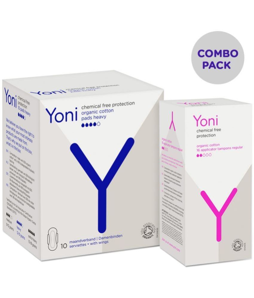 Yoni 100 Organic Cotton 10 Pads heavy & 16 Applicator Regular Tampons
